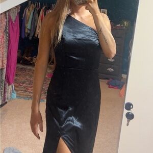 Birdy Grey Satin Black One Shoulder Dress